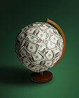 image of the earth coated in dollar bills